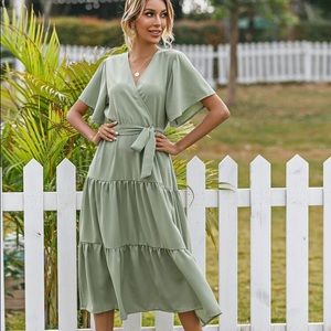 Sage Green Tiered Wrap Dress